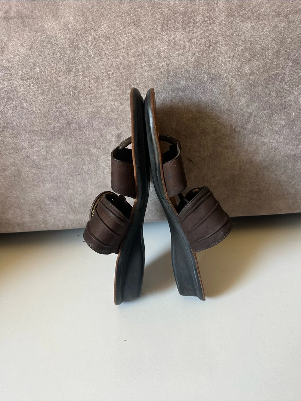 Paul Green Brown Leather Slide Sandals with Buckle
